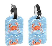 2 Pcs Cute Carb Print PU Leather Luggage Tags Travel Suitcase Labels with Adjustable Strap Privacy Protection Cover for Preventing Loss of Baggage