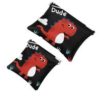 2 PCS Cute Cartoon Dinosaur Hello Pocket Cosmetic Bag, Self-Closing Shrapnel Makeup Pouch, Portable No Zipper Mini Travel Make Up Bag for Headphones Coin Lipstick Cosmetics Earphones Jewelry Organizer