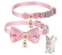 2 Pcs Cute Cat Collar with Bow, Breakaway Pink Cat Collar Cute Kitten Collars Soft Adjustable Kitten Accessories for Indoor Cats Puppy