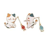 2 Pcs Cute Cat Lapel Pins Set, Funny Cat Fishing Design Brooch Pin Metal Enamel Brooch Cartoon Cute Animal Badge Pin for Backpacks Jackets Hat Bag, Best Friend Gift Jewelry Accessories