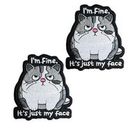 2 PCS Cute Cat Patch I'm Fine It's Just My Face Hook and Loop Embroidered Morale Emblem Tactical Applique Patch for Clothes Uniforms Vests Coat Hats Bags Helmets Backpacks Jacket Biker Pants