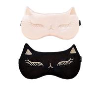 2 Pcs Cute Cat Sleep Eye Mask - Adjustable Strap, Soft Plush, Light-Blocking for Kids Adults Girls Boys - Ideal for Sleep Travel Nap Party