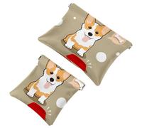 2 PCS Cute Corgi Dog Hungry Bones Pocket Cosmetic Bag, Self-Closing Shrapnel Makeup Pouch, Portable No Zipper Mini Travel Make Up Bag for Headphones Coin Lipstick Cosmetics Earphones Jewelry Organizer