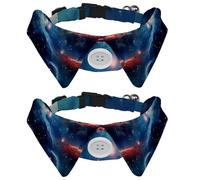 2 PCS Cute Dog Collar with Bowtie, Galaxy Universe Planet Adjustable Shirt Lapel Design Bowtie Pet Collar for Small Dogs Puppies and Cats