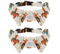 2 PCS Cute Dog Collar with Bowtie, Wild West Women Cowgirls with Horse Rodeo Pattern Adjustable Shirt Lapel Design Bowtie Pet Collar for Small Dogs Puppies and Cats