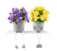 2 Pcs Cute Fake Plants with Hanging Legs, Funny Emoji Face Artificial Succulents in Cement Pots for Desk Decor, Small Faux Indoor Plants for Office Bathroom Shelf Bedroom