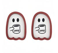 2 Pcs Cute Ghost Decor for Coffee Bar, Mini Wood Sign Set for Spooky Tiered Tray Displays, Halloween Dollhouse Accessory, Fall Themed Craft Embellishments.