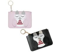 2 Pcs Cute Owl Zipper Coin Purses PU Change Pouch Women Ladies Gift Purse Zippered Keychain Mini Coin Wallet Trinkets Pouch(Purple&Black), Pink;Black, Cute