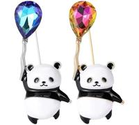 2 Pcs Cute Panda Brooch Pins Panda Holding Balloon Lapel Pin Cartoon Panda Rhinestone Corsage Badge Clothes Accessories