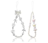 2 Pcs Cute Phone Charm Wrist Strap, Stylish Phone Chain, Anti-Lost Handmade Phones Bracelet Strap, Adorable Charms for Women Girls
