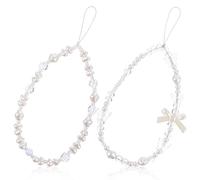 2 Pcs Cute Phone Charms Strap, Beaded Camera Wrist Straps, Pearl Butterfly Flower Phone Strap, Wrist Lanyard Straps for Keychain Wallet Pendant Decor