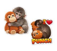 2 Pcs Cute Punch Monkey Plush Stickers, Fun Punch The Monkey Vinyl Decals, Waterproof PVC Kids Stickers, 4.72Inch (12cm) & 4.72×4.57Inch (12×11.6cm), Self-Adhesive Decor Stickers