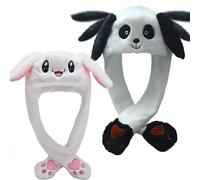 2 Pcs Cute Rabbit Hat Unisex Funny Bunny Hat With Moving Ears Plush Rabbit Hat Bunny Ears Headband Toys Fancy Dress Cosplay Rabbit Best Gift for Kids Adults(Rabbit Shape + Giant Panda Shape)