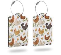 2 Pcs Cute Roosters Chickens Luggage Tag for Suitcase,Leather Luggage Tags Name ID Label with Privacy Cover for Girls Adults Travel