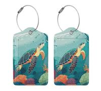 2 Pcs Cute Sea Turtle Luggage Tag for Suitcase, Ocean Turtle Theme Party Decorations Birthday Gifts for Men Women Outdoor Travel Cruise Ship, Identifiers Privacy Cover ID Label with Steel Loop
