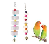 2 Pcs Cuttlefish Bone Stone Parrots Teeth Grinding Bite Chewing Treats Training Toy with Bell,Calcium Supplement Birds Cage Accessories for Parakeets Cockatiels Conures Budgies Lovebirds