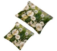 2 PCS Dandelions Growing Pocket Cosmetic Bag, Self-Closing Shrapnel Makeup Pouch, Portable No Zipper Mini Travel Make Up Bag for Headphones Coin Lipstick Cosmetics Earphones Jewelry Organizer