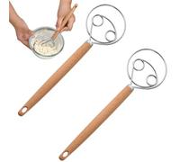 2 Pcs Danish Dough Whisk Set, 10-Inch Stain/Less Ste/el Hand Whisk & Wooden Whisk for Bread Dough, Pastry, Pizza - Kitchen Whisks for Cooking, Baking and Egg Beating, Essential Bread Making Tools