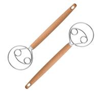 2 Pcs Danish Dough Whisk, Stainless Steel Double Loop Hand Mixer with Wooden Handle, Professional Baking Tool for Bread, Sourdough, Cake, Dessert, Pizza and Pastry Making