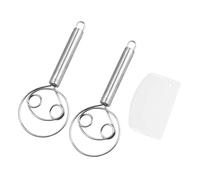 2 Pcs Danish Dough Whisk, with a Plastic Slicing Knife, Stainless Steel Whisk, Double Hole Quick Mixer, Round Handle Ring Mixer, for Sourdough Baking Tools