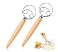 2 PCS Danish Dough Whisk with Wooden Handle, 13Inch Dough Whisk Bread Making Tools Kitchen Accessories, Stainless Steel Sourdough Whisk and Bread Whisk Manual Dough Whisk Tool for Baking and Bread