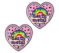 2 Pcs Death Metal Fun Patch Pink Love Hook & Loop Patch Sweet/Cool Contrastive Style Sweet Girl Emblem Embroidery Applique Humor Trend Accessories Patches for Bag,Jacket,Backpack,Clothes,Vest,Jeans