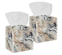 2 PCS Decor Tissue Box Cover Square Pastel Abstract Marble Texture, PU Leather Tissue Cube Cover, Waterproof Paper Box Holder for Bathroom, Tabletop, Car, Night Stands, Home
