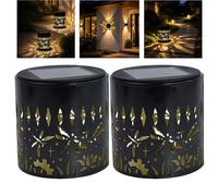 2 PCS Decorative Solar Mandala Lights, Solar Fence Lights Outdoor Waterproof | Hollow Dragonfly Pattern Sola-r Powered WallLights for Backyard Patio Deck Garden Decor