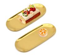 2 Pcs Decorative Tray, Oval Stainless Steel Trinket Tray, Gold Mirror Jewellery Display Trays, Small Vanity Item Organising Bathroom Serving Trays for Perfume Cosmetics Towel Coffee Dessert Key (Gold)