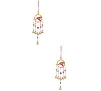 2 Pcs Decorative Wooden Wind Chime Parrot Bell Hanging Hook | Metal and Wood Build, Beige Finish, Classic Elegant Accent for Patio Decor and Balcony Ceiling Random Color