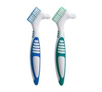 2 Pcs Denture Brush Set, Portable Retainer Cleaning Toothbrush with Double Bristle Head, Rubber Double Sided Multi Layered Bristles, Cleaning Brush, for Mouth Guards, Retainers, Oral Appliance Care