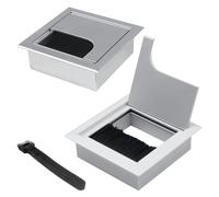 2 Pcs Desk Cable Grommet, 80x80mm Desk Grommet with 10Pcs Cable Ties, Aluminum Alloy Rectangle Cord Cable Wire Hole Covers Organizer, Cable Tidies Port Hole Covers with Brushes for Home and Office