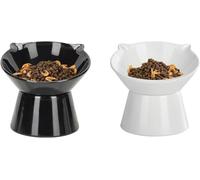 2 Pcs Detachable Elevated Cat Bowls, 15° Tilted Raised Cat Food Bowl Anti-Vomiting,Whisker Friendly, Adjustable Cat Dishes for Protecting Spine,Adult Kitten,Black&White