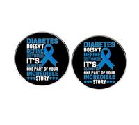 2 Pcs Diabetes Doesn't Define You It's Just One Part of Your Incredible Story Round Button Pin, Inspirational Diabetes Blue Ribbon Care Lapel Pin for Men and Women Metal Alloy Badge