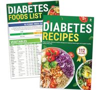 2 Pcs Diabetes Food Chart & Recipe Guide - Glycemic Index, Carbs, Calories, 112 Diabetic Recipes, for Type 1 & 2, Low GI Diet