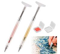 2 Pcs Diamond Art Paint Pens with Refillable Wax, Diamond Paint Accessories Refillable Wax Pen, Self-Stick Rotating Glue Point Drill Pens with Correction Plate for Nail Diamonds Art DIY Craft(Style A)