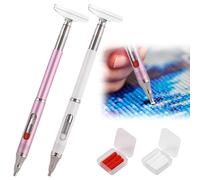 2 Pcs Diamond Art Paint Pens with Refillable Wax, Diamond Paint Accessories Refillable Wax Pen, Self-Stick Rotating Glue Point Drill Pens with Correction Plate for Nail Diamonds Art DIY Craft(Style C)