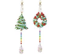 2 Pcs Diamond Art Painting Christmas Tree Sun Catcher Hanging Ornament DIY Kit 5D Diamond Art Christmas Suncatcher Hanging Pendant Double Sided Special Shape Gem by Number Home Wall Window Tree Decor