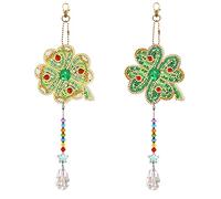 2 Pcs Diamond Art Painting Sun Catcher Four Leaf Clover Hanging Ornaments DIY Kits 5D Diamond Dots Suncatcher Hanging Pendant Double Sided Special Shaped Crystal Paint by Number St Patricks Day Decor