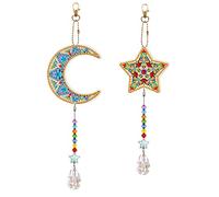 2 Pcs Diamond Art Suncatcher Moon and Star Hanging Pendant DIY Kits 5D Diamond Dots Painting Sun Catcher Hanging Ornament Double Sided Special Shape Beads by Number Mosaic Home Wall Door Window Decor