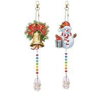2 Pcs Diamond Art Suncatcher Snowman Hanging Ornaments DIY Kit 5D Diamond Art Painting Christmas Bells Sun Catcher Hanging Pendant Double Sided Special Shape Gem by Number Home Wall Window Tree Decor