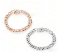 2 Pcs Diamond Cuban Cat Chain Collar Exquisite Metal Cat Necklace with Rhinestones, Dog Chain Collar for Pet Jewelry Accessories （Gold,Rose gold） (sliver,rose gold, 11inch)