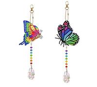 2 Pcs Diamond Dots Butterfly Suncatcher Hanging Pendant DIY Kit 5D Diamond Art Painting Butterfly Sun Catcher Hanging Ornaments Double Sided Special Shaped Gem Paint by Number Garden Yard Patio Decor