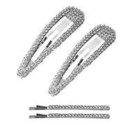 2 Pcs Diamond Studded Snap On Hair Clips with 2 Pcs Diamond Word Clips Silver Waterdrop Clip Shiny Rhinestone Hair Accessories All Similar Temperament Pony Clips