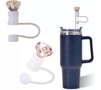 2 Pcs Diamonds Straw Cover for Stanley 40&30 Oz Cup, 10mm Cute Silicone Straw Covers Cap for Stanley Cup Accessories, Straw Topper for Tumblers, Straw Cap Stopper for Reusable Straws (Clear and Pink)
