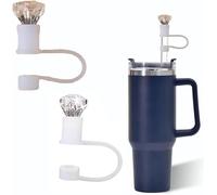 2 Pcs Diamonds Straw Cover for Stanley 40&30 Oz Cup, 10mm Cute Silicone Straw Covers Cap for Stanley Cup Accessories, Straw Topper for Tumblers, Straw Cap Stopper for Reusable Straws (Clear and Grey)