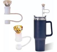 2 Pcs Diamonds Straw Cover for Stanley 40&30 Oz Cup, 10mm Cute Silicone Straw Covers Cap for Stanley Cup Accessories, Straw Topper for Tumblers, Straw Cap Stopper for Reusable Straws (Clear Yellow)