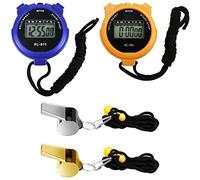 2 Pcs Digital Sport Stopwatch Timer with 2 Stainless Steel Whistle Water Resistant Referee Stop Watch Handheld Digital Timer For Training Swimming Running