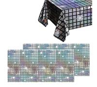 2 Pcs Disco Table Cloth, 270cm Glitter Disco Decorations Party Table Decorations, Happy Birthday Table Cloth, Music Theme Discoparty Decorations for Birthday Christmas Dance Party Tablecloths (Silver)