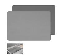 2 PCS Dish Drying Mat, 39 x 29 cm Kitchen Coffee Machine Mat Super Absorbent Draining Mats Non Slip Drainer Board Mats for Counter Coffee Machine (Dark & Light Grey)